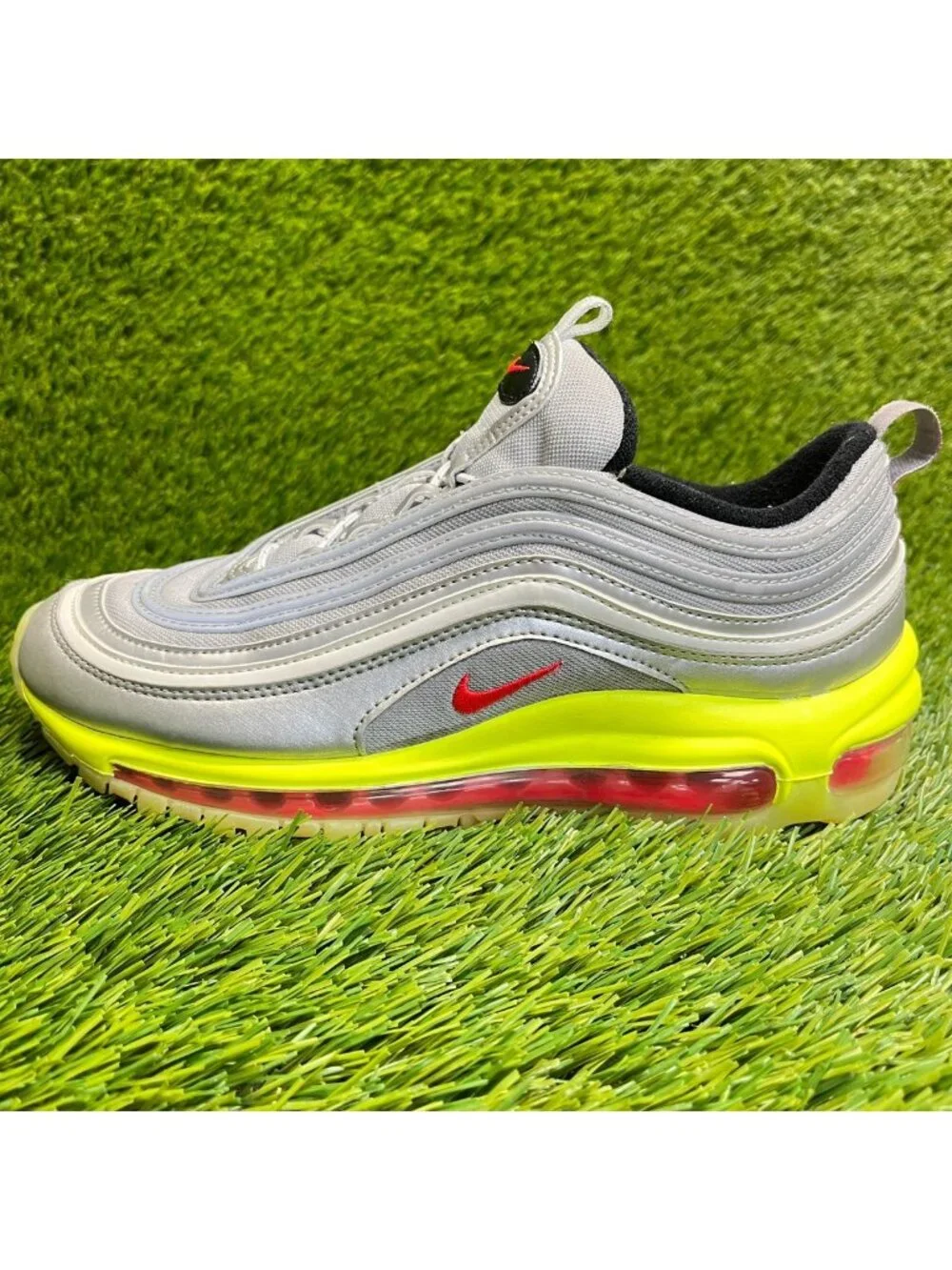 Nike Air Max 97 RFT GS Boys Size 6Y Silver Volt Athletic Running Shoes Sneakers